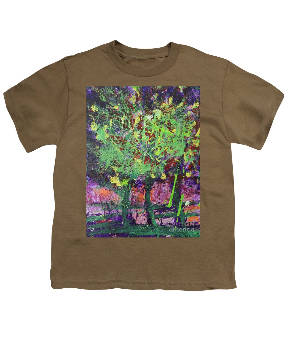 Sunset Youth T-Shirt featuring the painting Sunset Trees by Tessa Evette