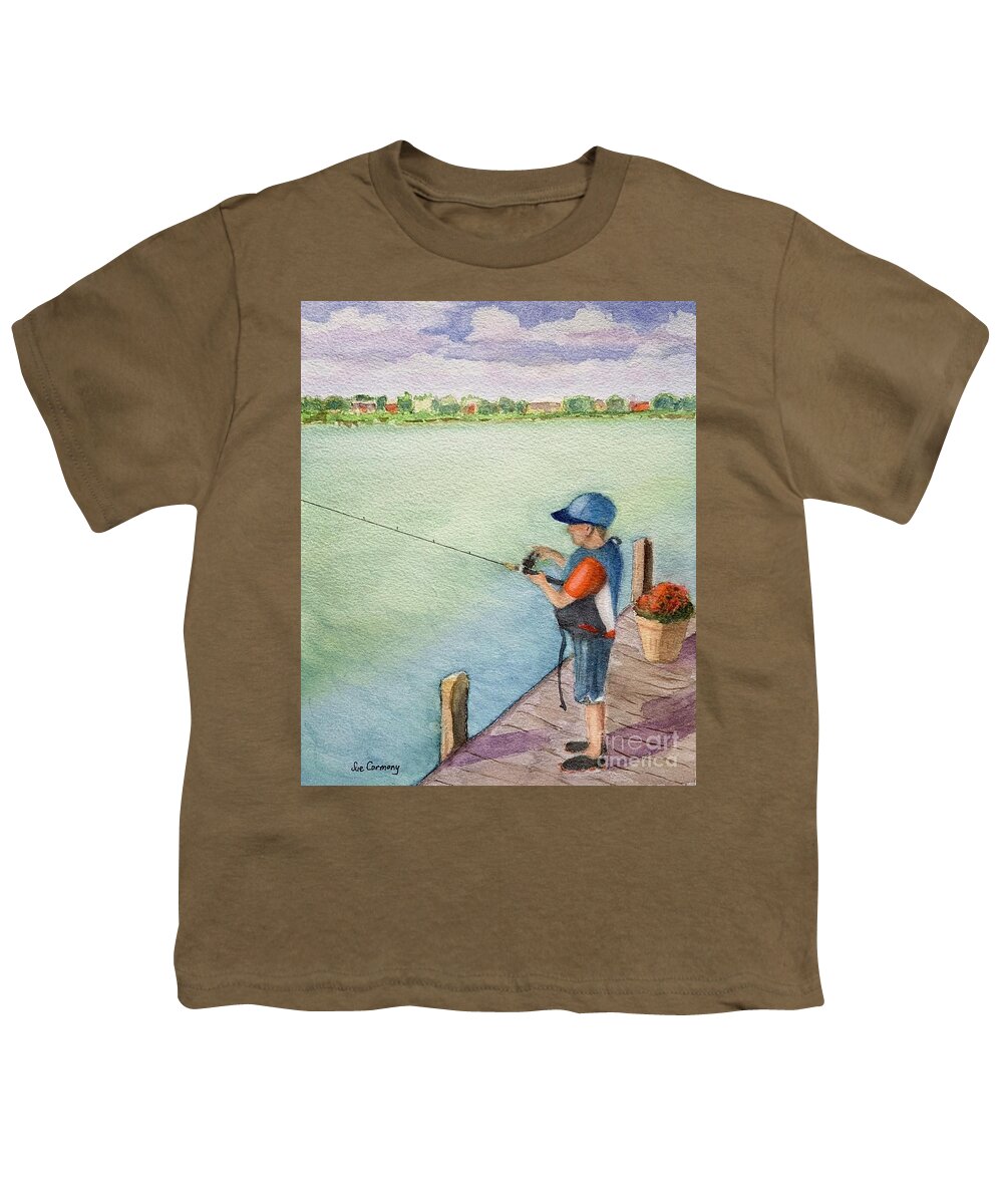 Fishing Youth T-Shirt featuring the painting Sweet Henry Fishing by Sue Carmony