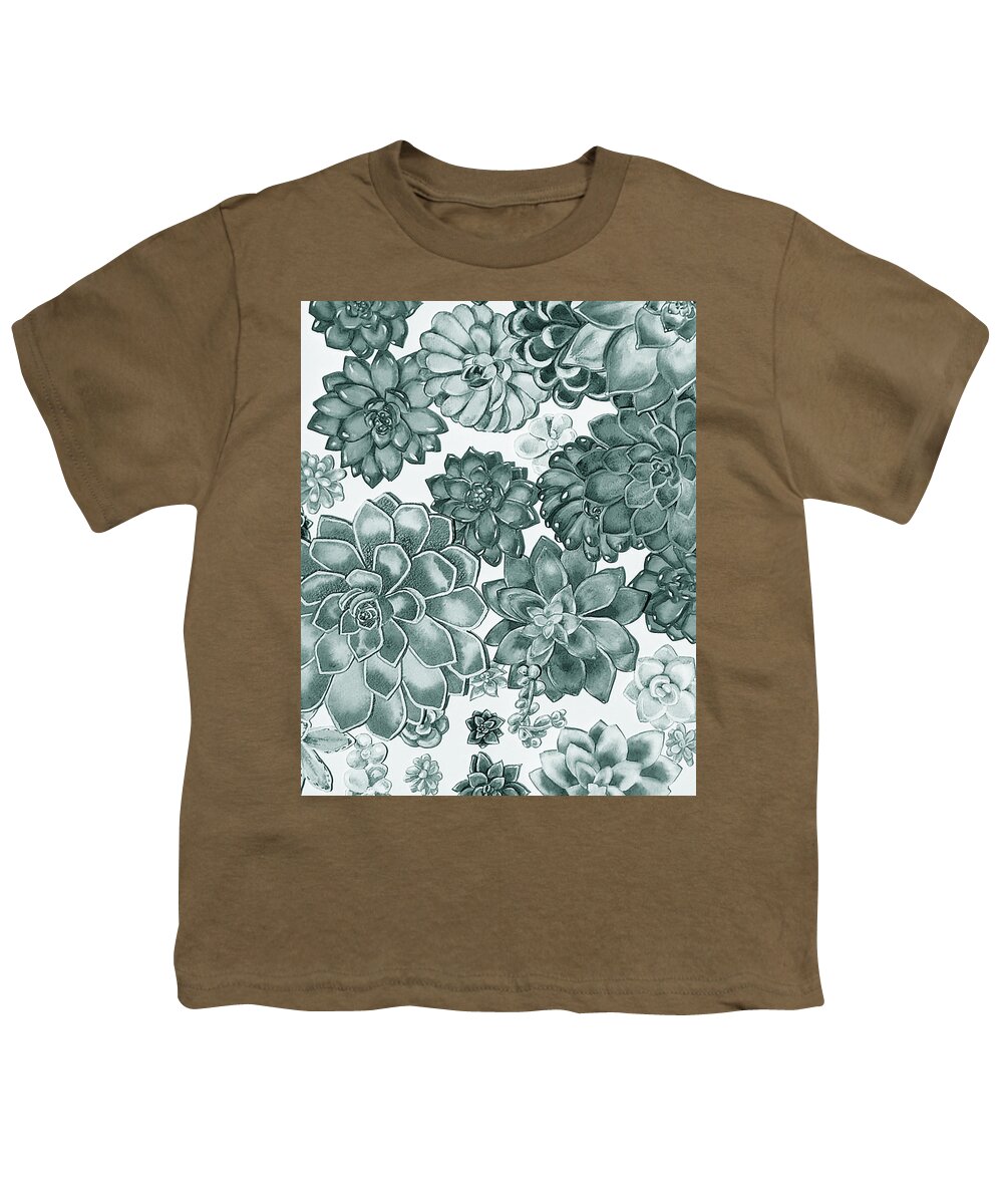 Succulent Youth T-Shirt featuring the painting Teal Gray Succulent Plants Garden Watercolor Art Decor V by Irina Sztukowski