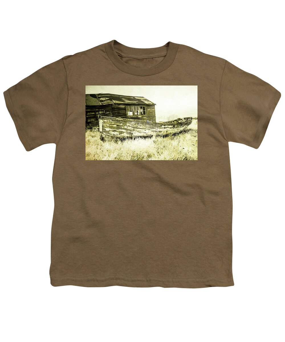 Northumberland Youth T-Shirt featuring the photograph Textured Old Boat and Shed by John Paul Cullen