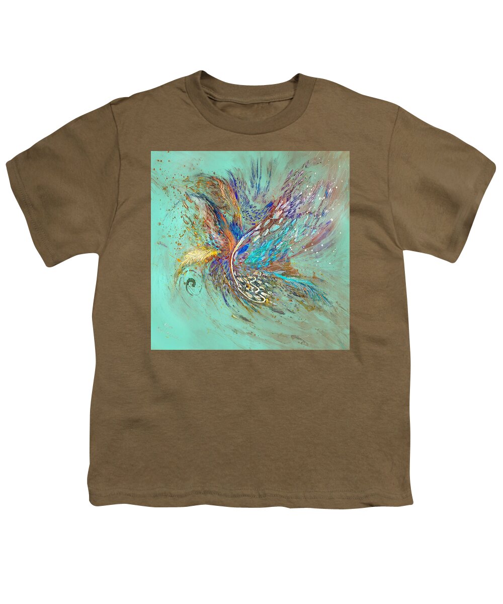 Black Background Youth T-Shirt featuring the painting The Angel Wings #15. Digital version 2 by Elena Kotliarker