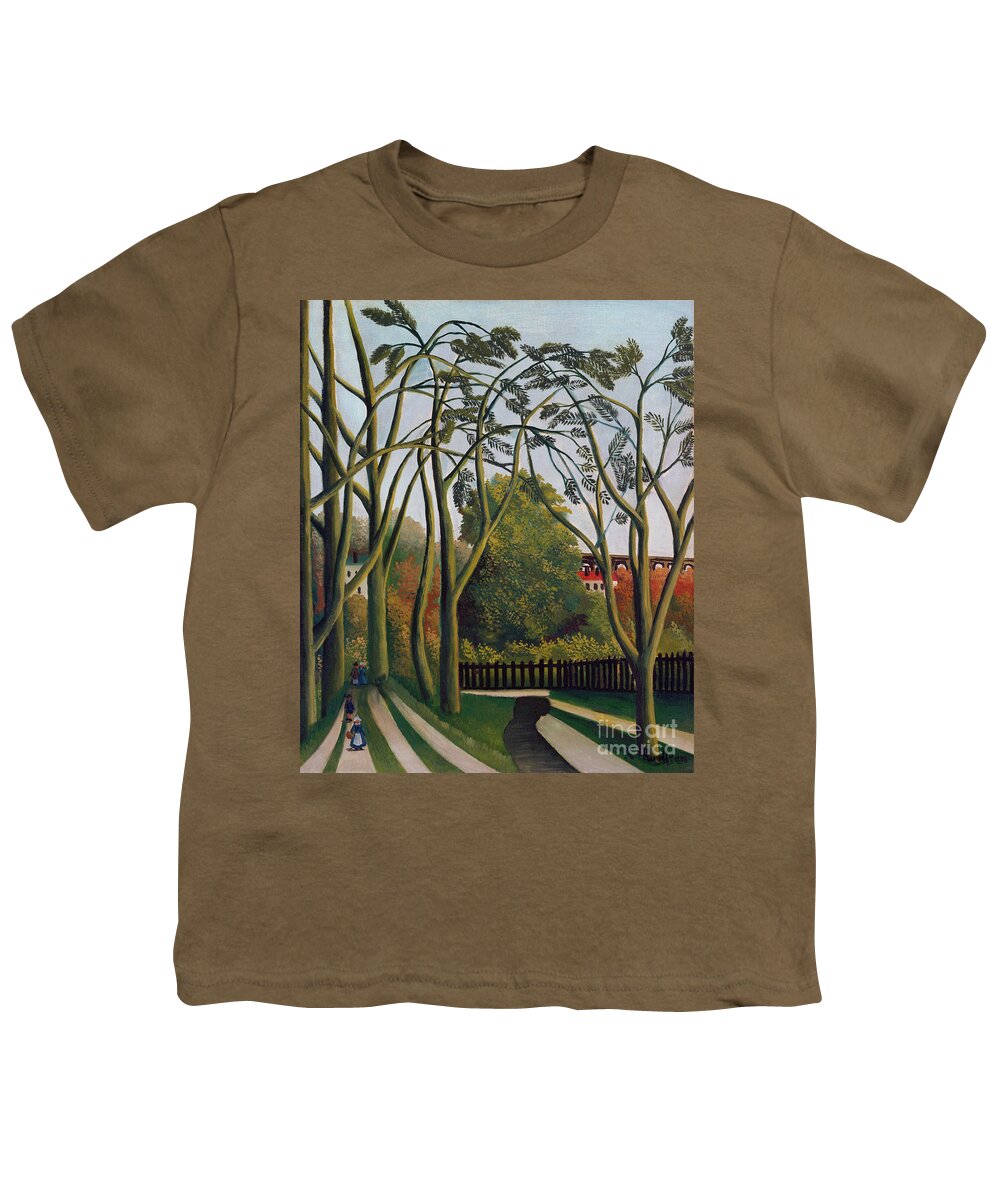 1900s Youth T-Shirt featuring the painting The Banks of the Bievre near Bicetre by Henri Rousseau by - Henri Rousseau
