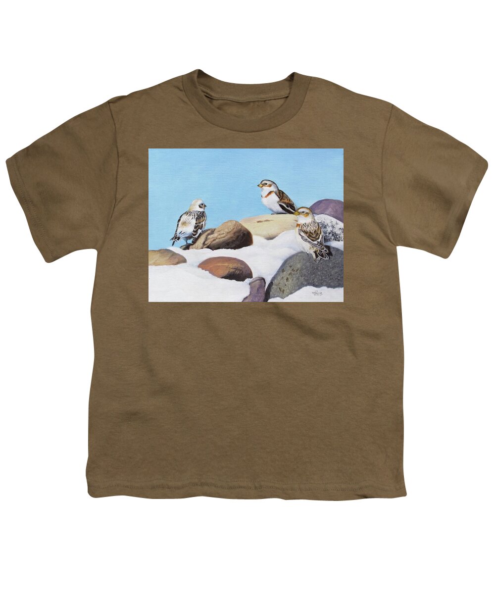 Snow Buntings Youth T-Shirt featuring the painting The Debate by Tammy Taylor