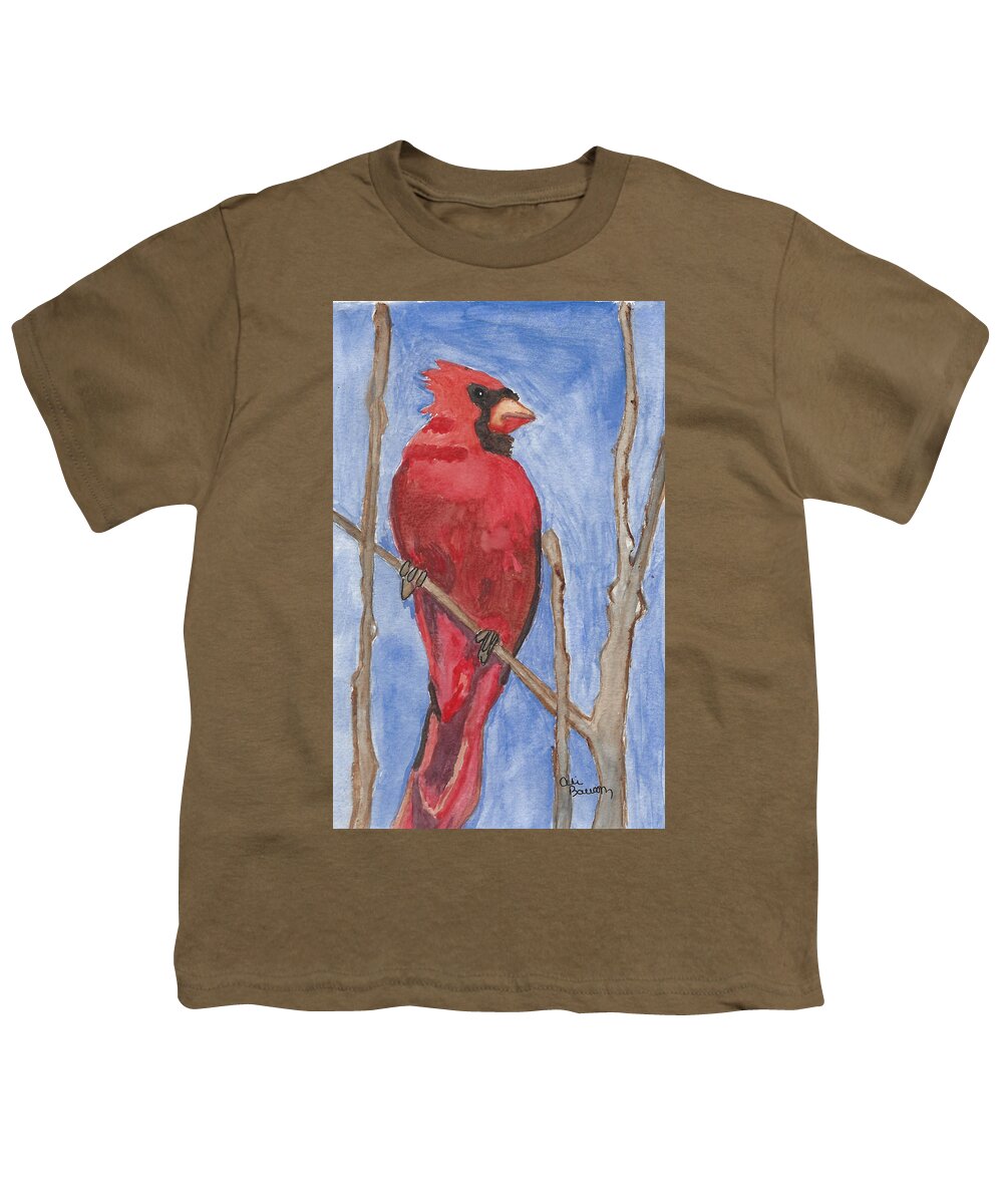 Cardinal Youth T-Shirt featuring the painting Red Watercolor Cardinal -The Emperor by Ali Baucom