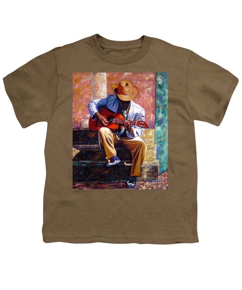 Cuban Art Youth T-Shirt featuring the painting The Guitar Player by Jose Manuel Abraham