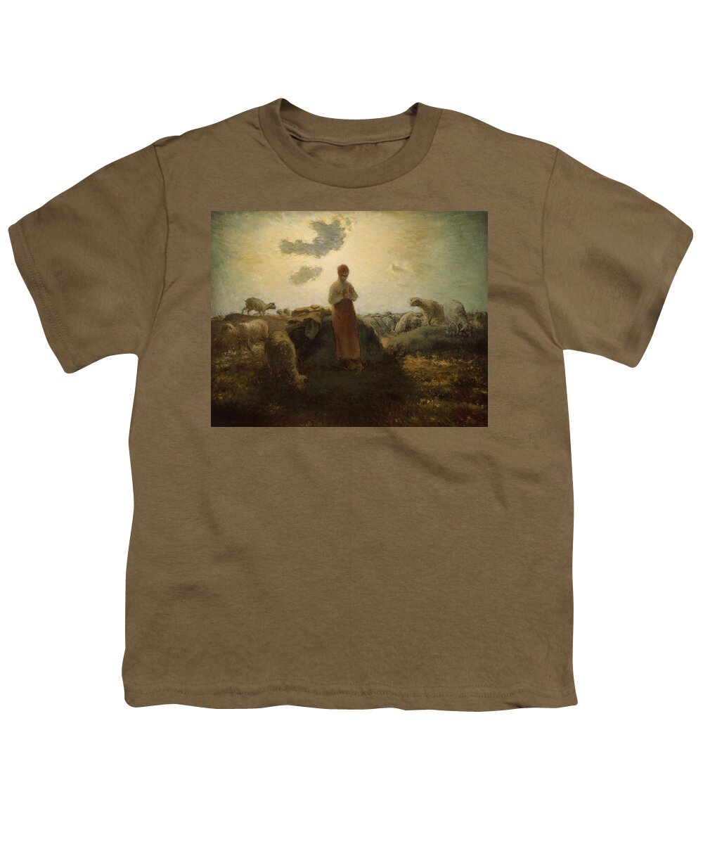 19th Century Artists Youth T-Shirt featuring the painting The Keeper of the Herd by Jean-Francois Millet
