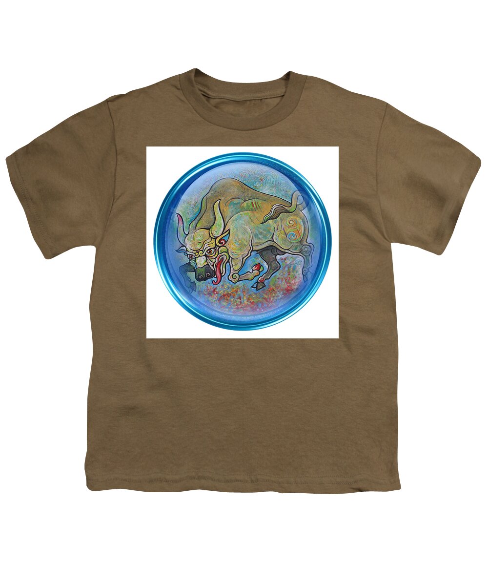 The Oxen Youth T-Shirt featuring the painting The Oxen by Tom Dashnyam Otgontugs