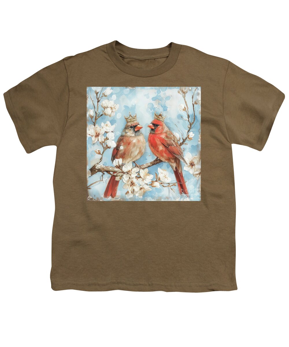 Cardinals Youth T-Shirt featuring the painting The Royal Cardinals by Tina LeCour