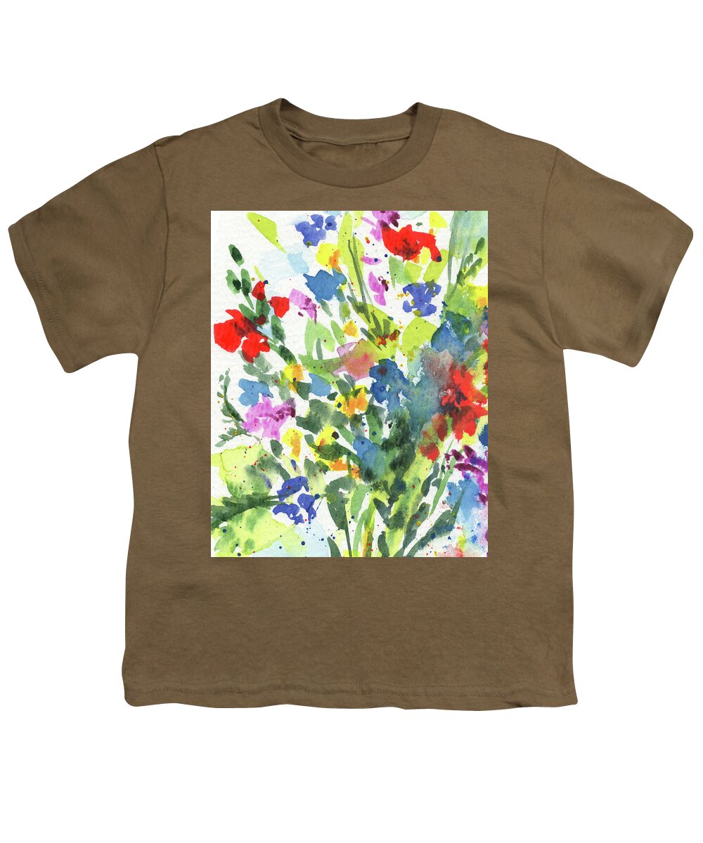 Abstract Flowers Youth T-Shirt featuring the painting The Splash Of Summer Colors Abstract Flowers Contemporary Watercolor Art II by Irina Sztukowski