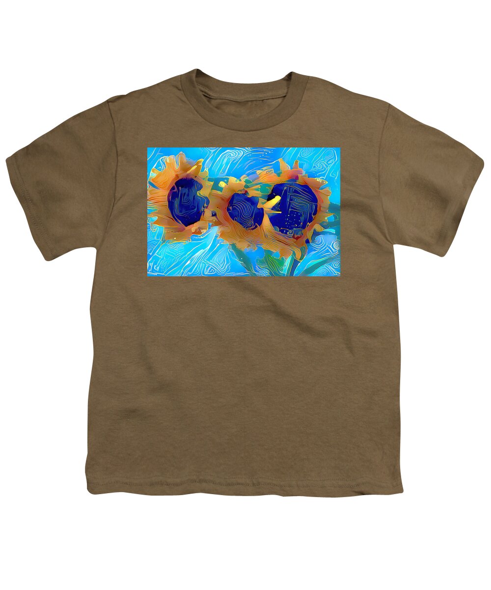 Sunflowers Youth T-Shirt featuring the mixed media Three Sunflowers by Debra Kewley