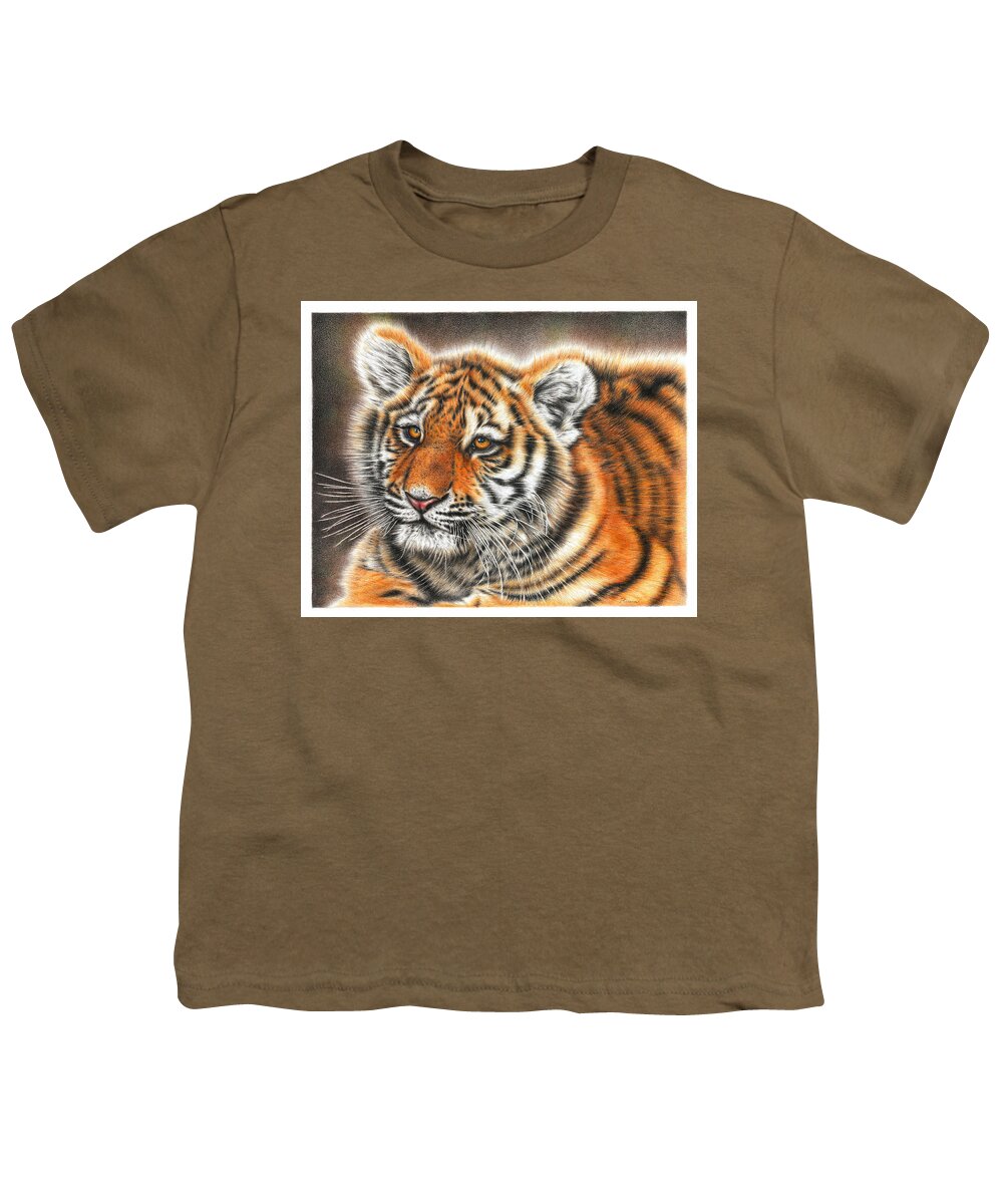 Tiger Youth T-Shirt featuring the drawing Tiger Cub by Casey 'Remrov' Vormer