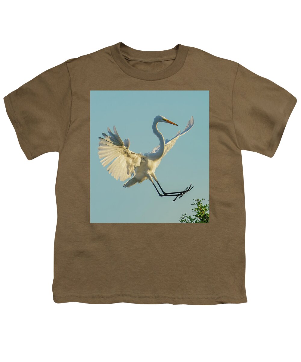 Birds Youth T-Shirt featuring the photograph Treetop Landing by RD Allen