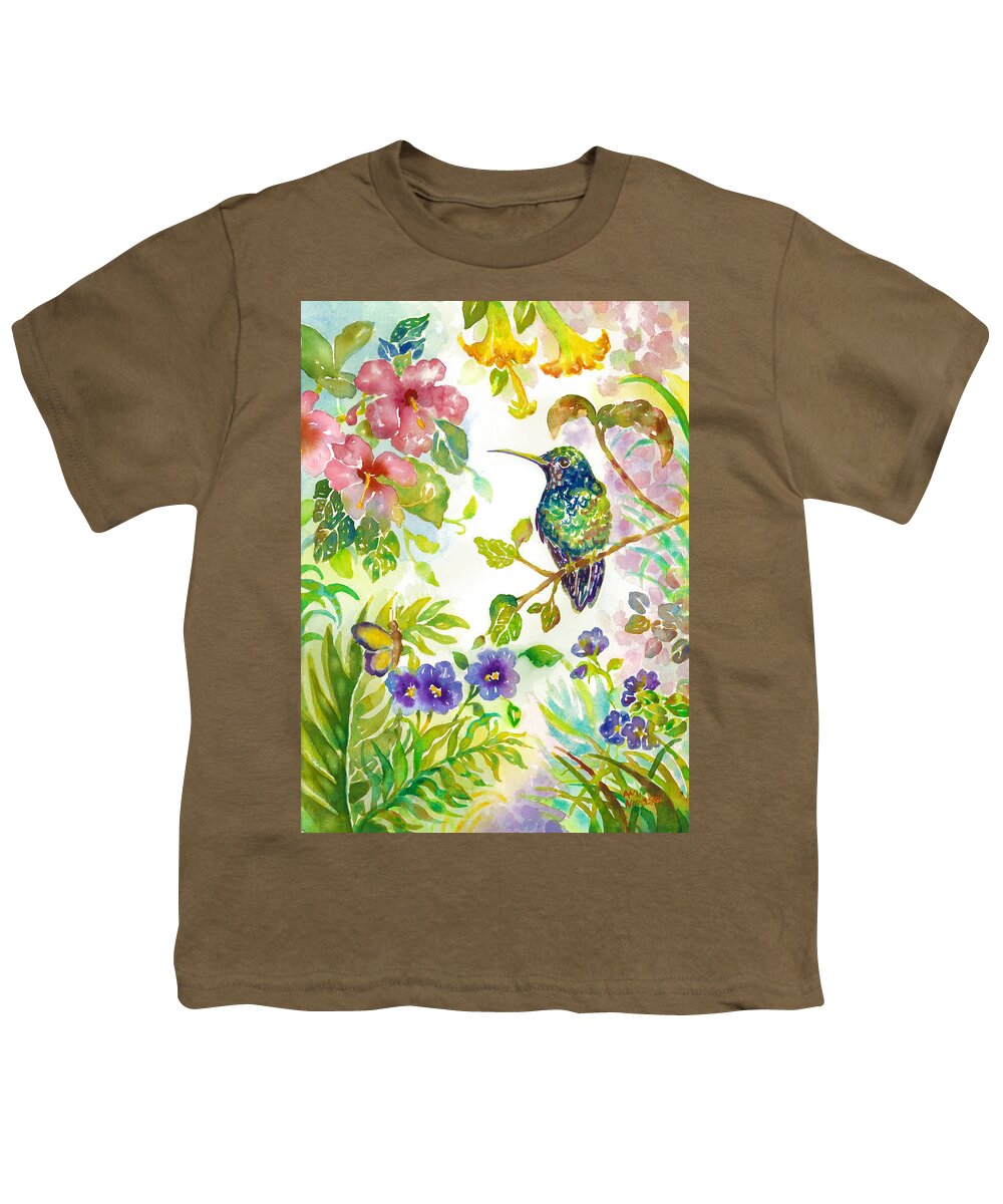 Tropics Youth T-Shirt featuring the painting Tropical Hummingbird by Ann Nicholson