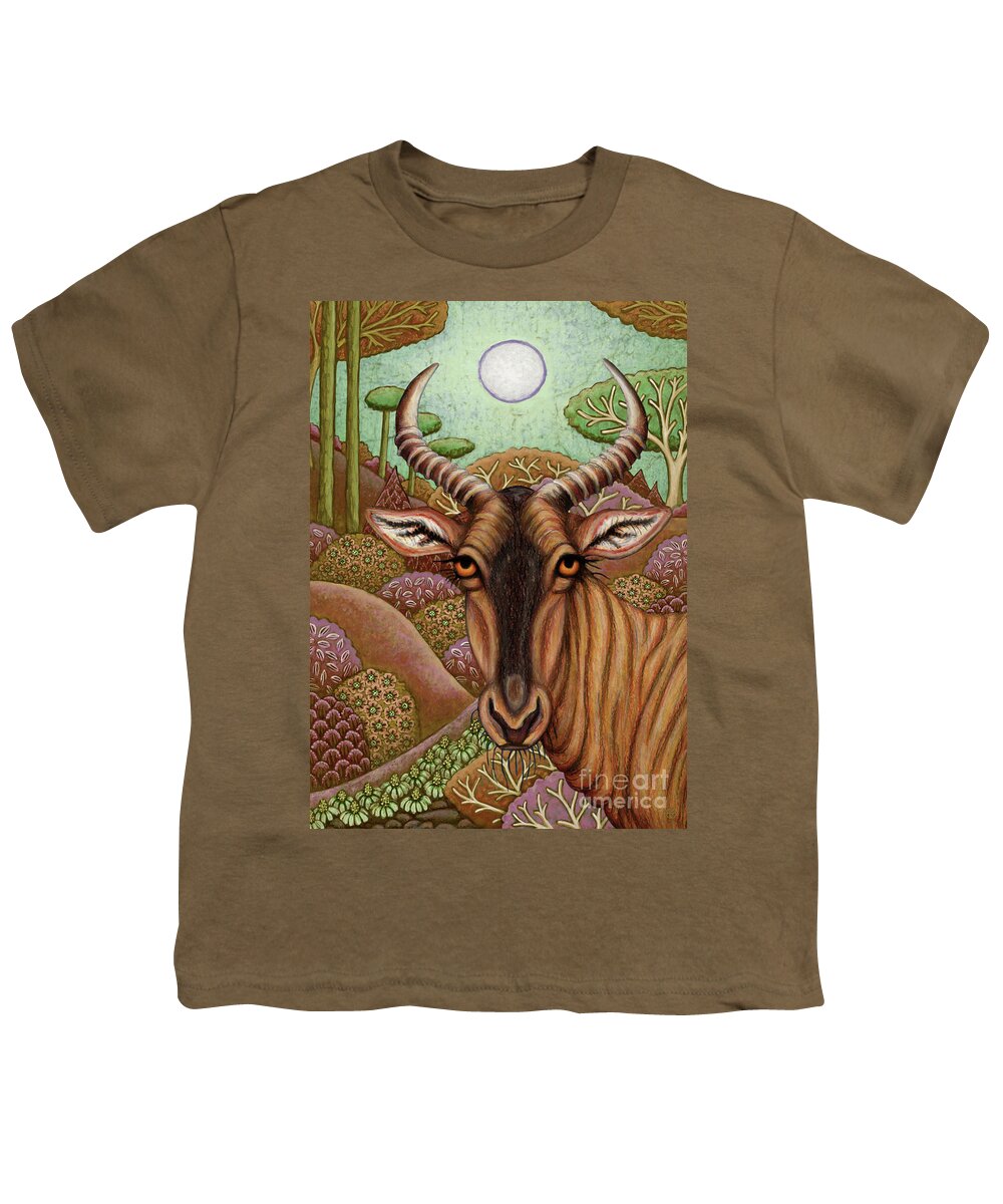 Antelope Youth T-Shirt featuring the painting Tsessebe Antelope Adventure by Amy E Fraser