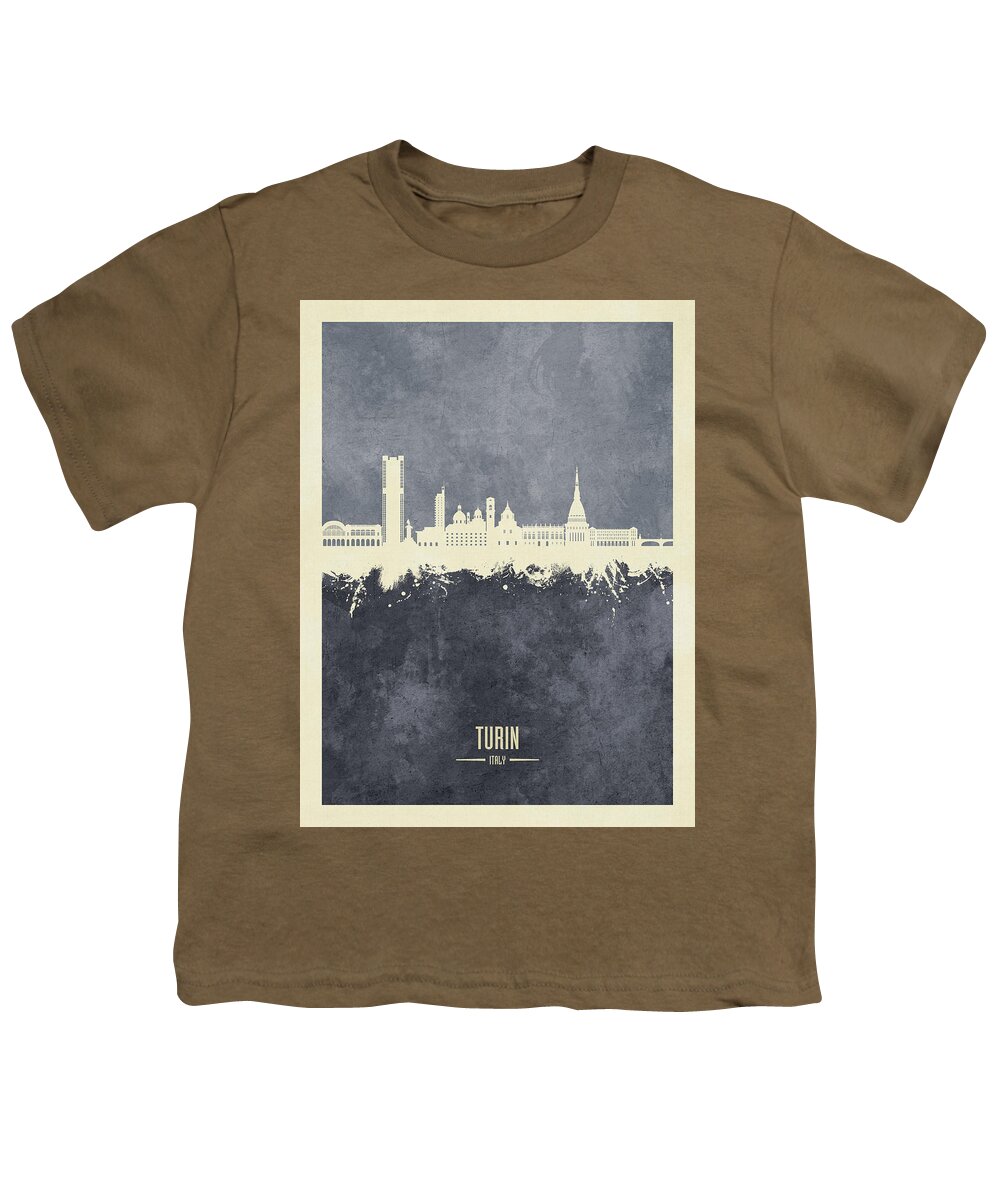 Turin Youth T-Shirt featuring the digital art Turin Italy Skyline #35 by Michael Tompsett