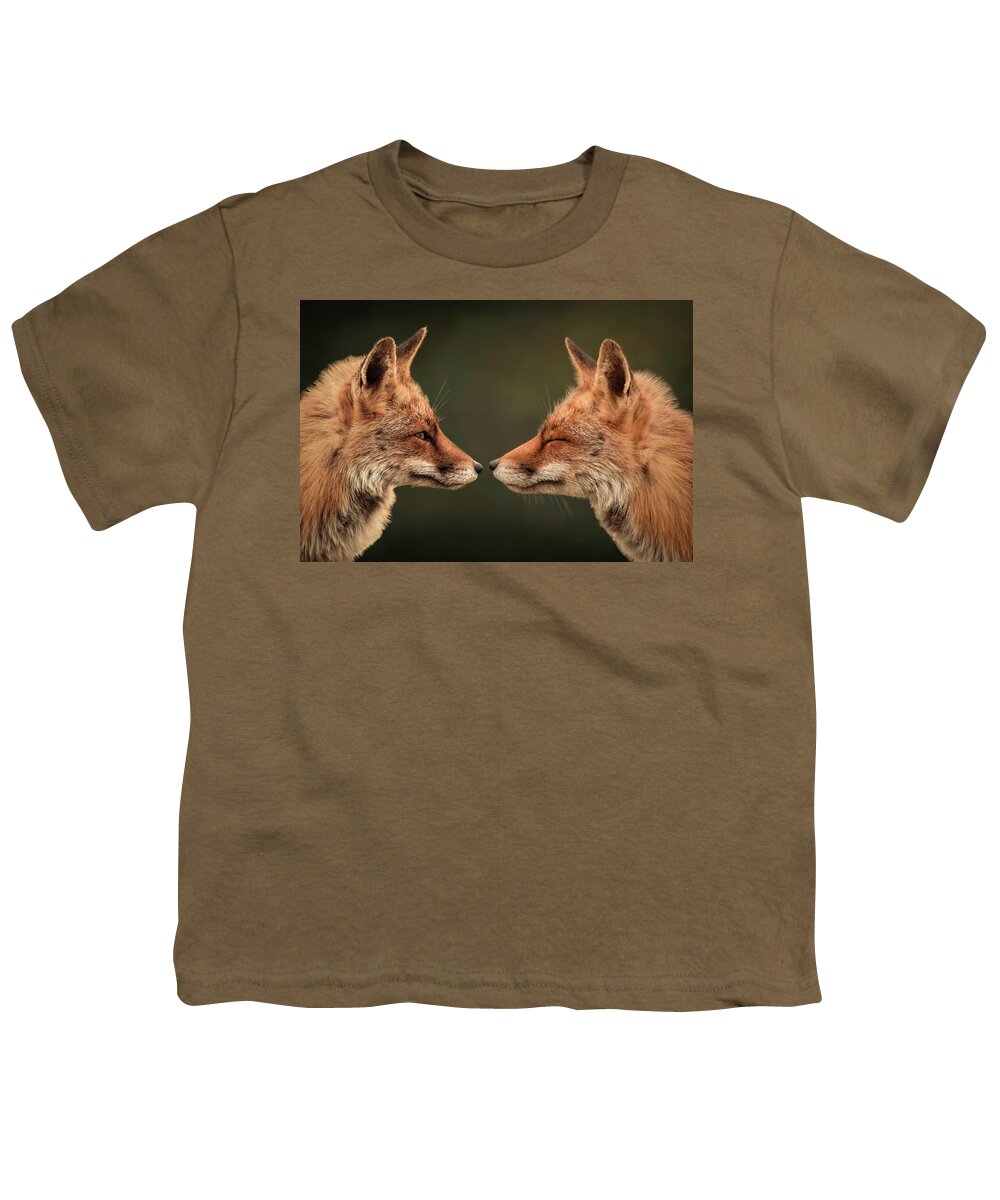 Two Foxes Youth T-Shirt featuring the digital art Two Foxes You And Me by Marjolein Van Middelkoop