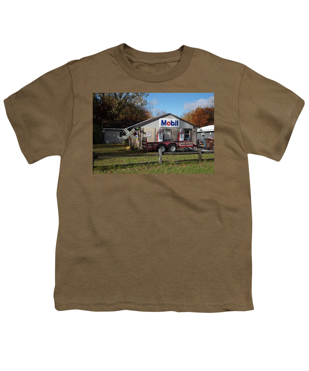 Mobil Gas Youth T-Shirt featuring the photograph Vintage gas pumps in rural Michigan by Eldon McGraw