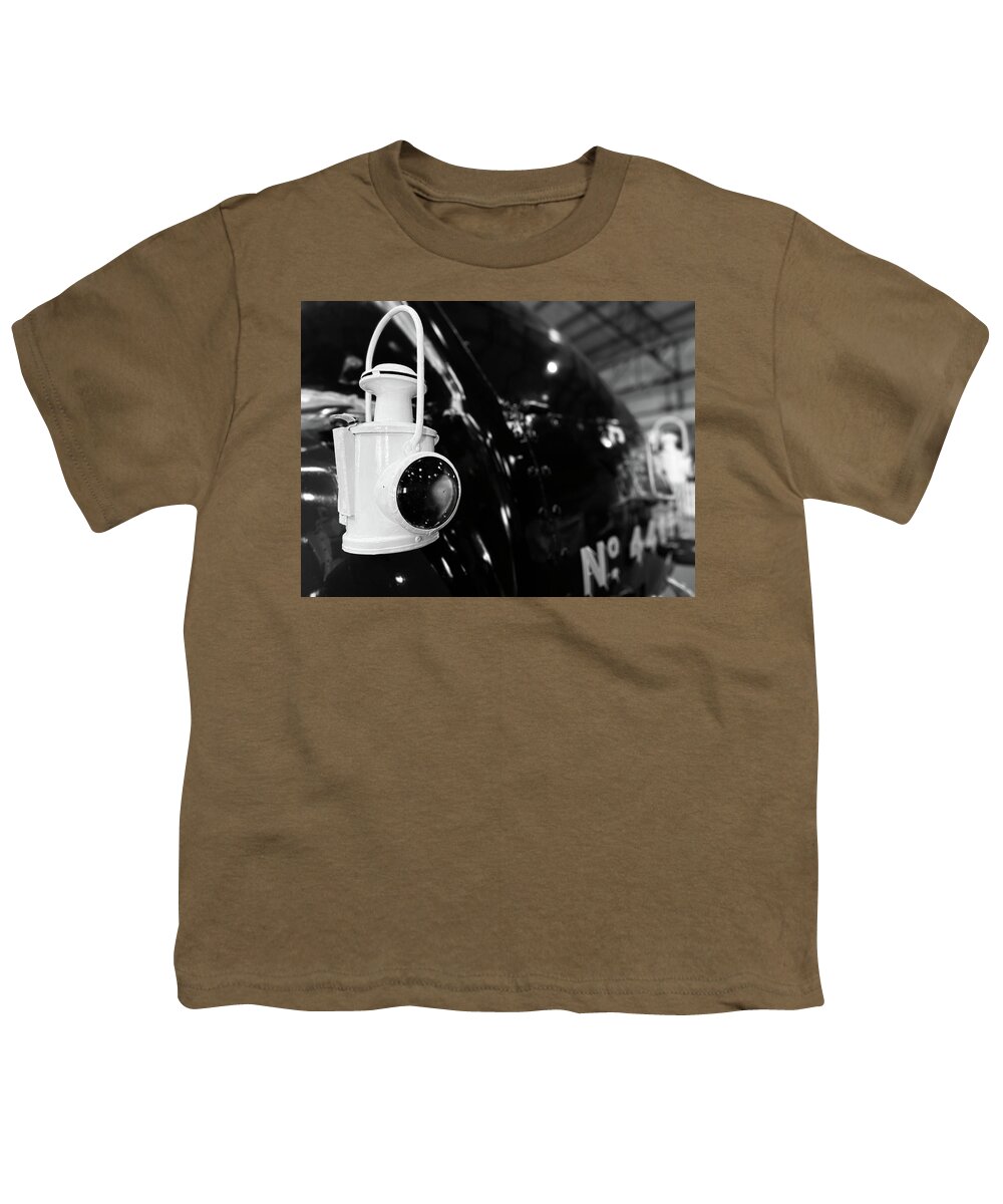 Black And White Youth T-Shirt featuring the photograph Vintage Headlight on Mallard Train by Roxy Rich