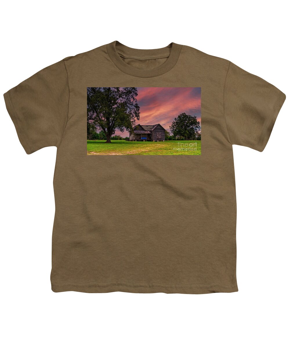 Landscapes Youth T-Shirt featuring the photograph Vintage Homestead at Sunset by DB Hayes
