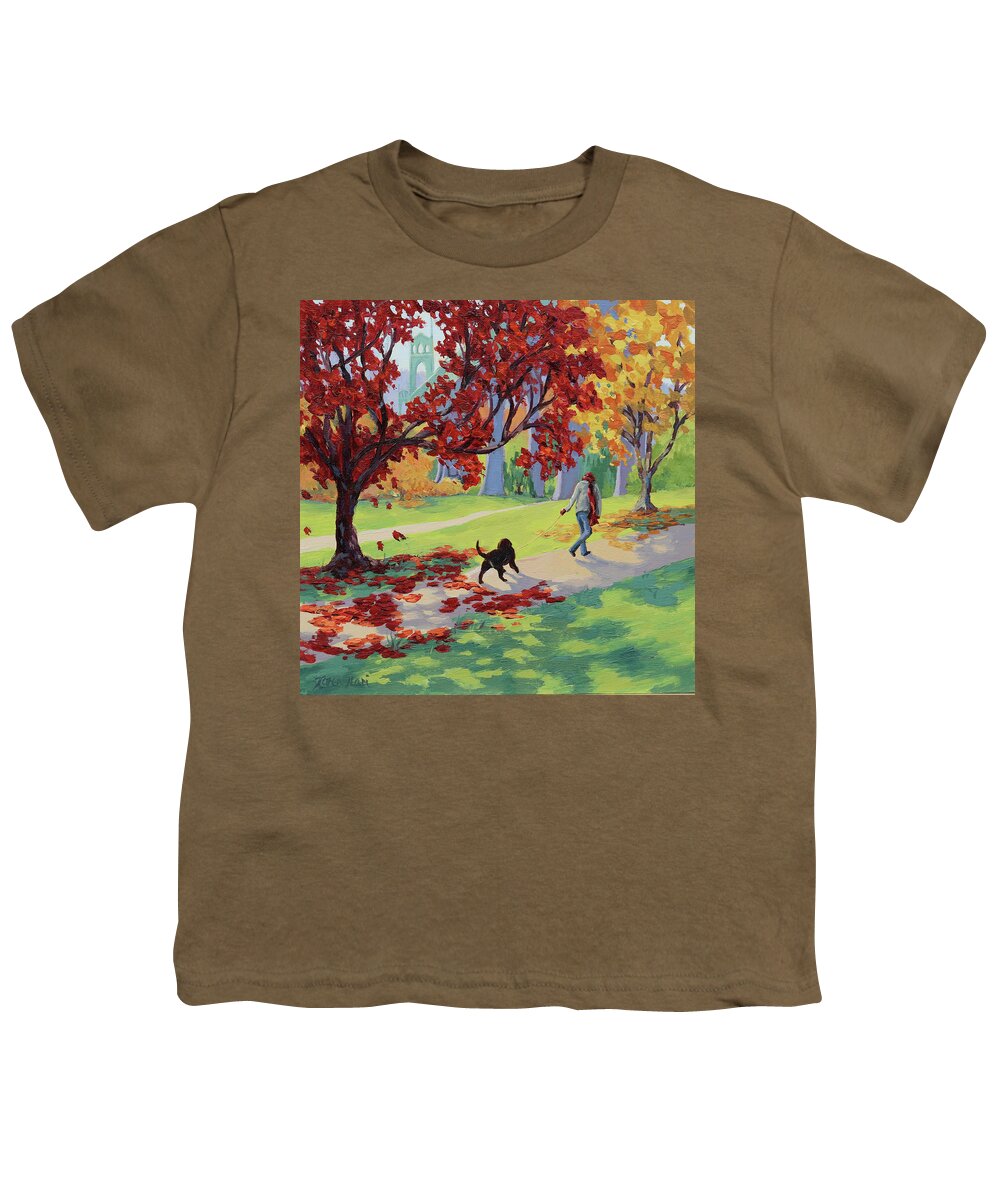 Portland Youth T-Shirt featuring the painting Walk in the Park by Karen Ilari