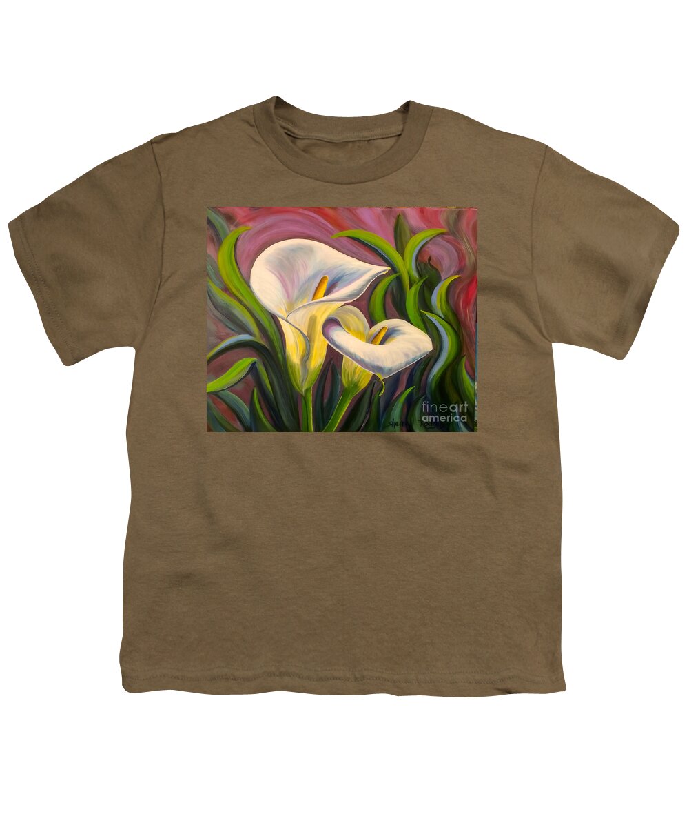 Oil Painting Youth T-Shirt featuring the painting Waltzing Calla Lilies by Sherrell Rodgers