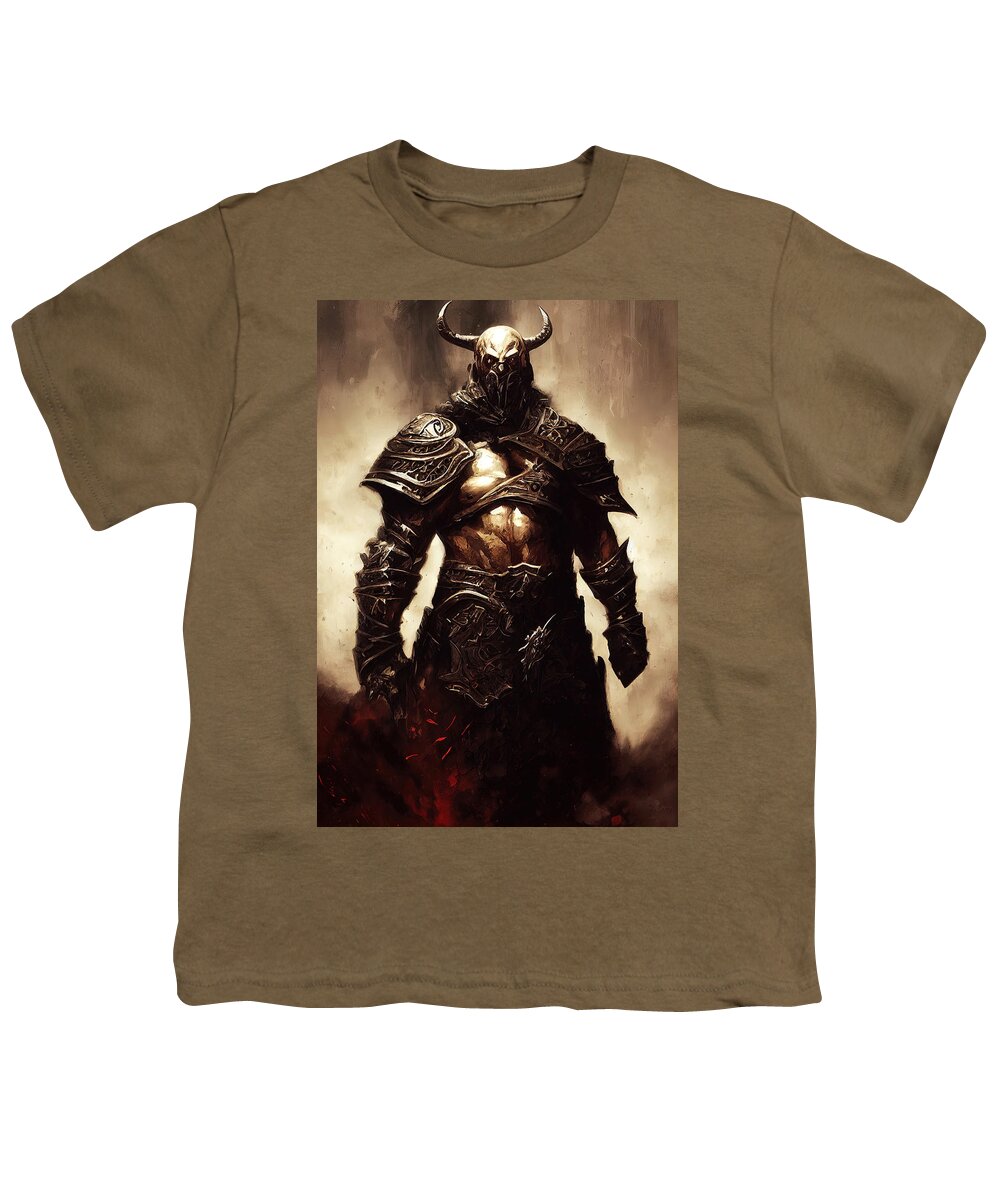 Medieval Youth T-Shirt featuring the painting Warrior of a Fantasy World, 05 by AM FineArtPrints