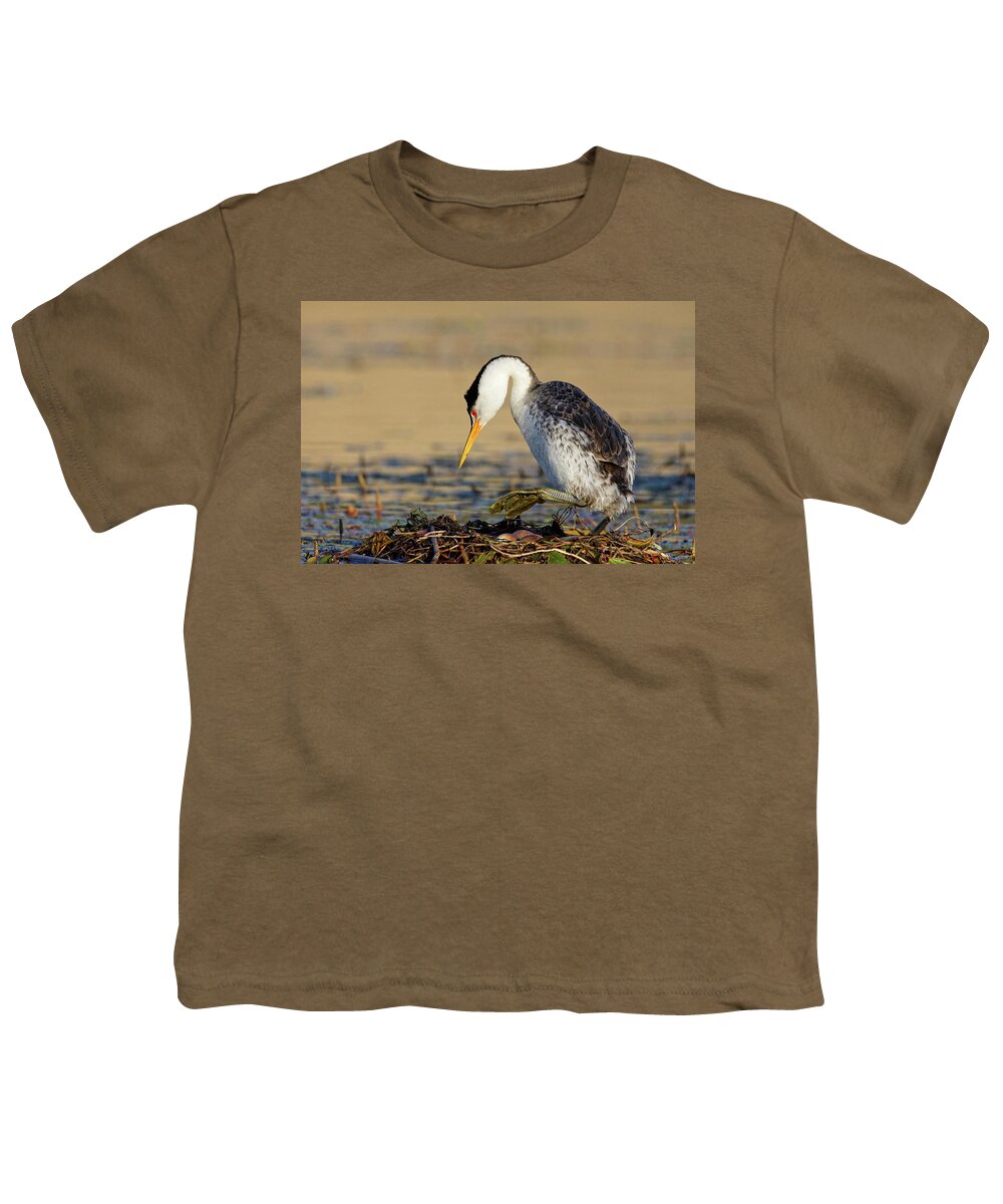 Watch Your Step Youth T-Shirt featuring the photograph Watch Your Step -- Clark's Grebe Nest with Eggs at Santa Margarita Lake, California by Darin Volpe