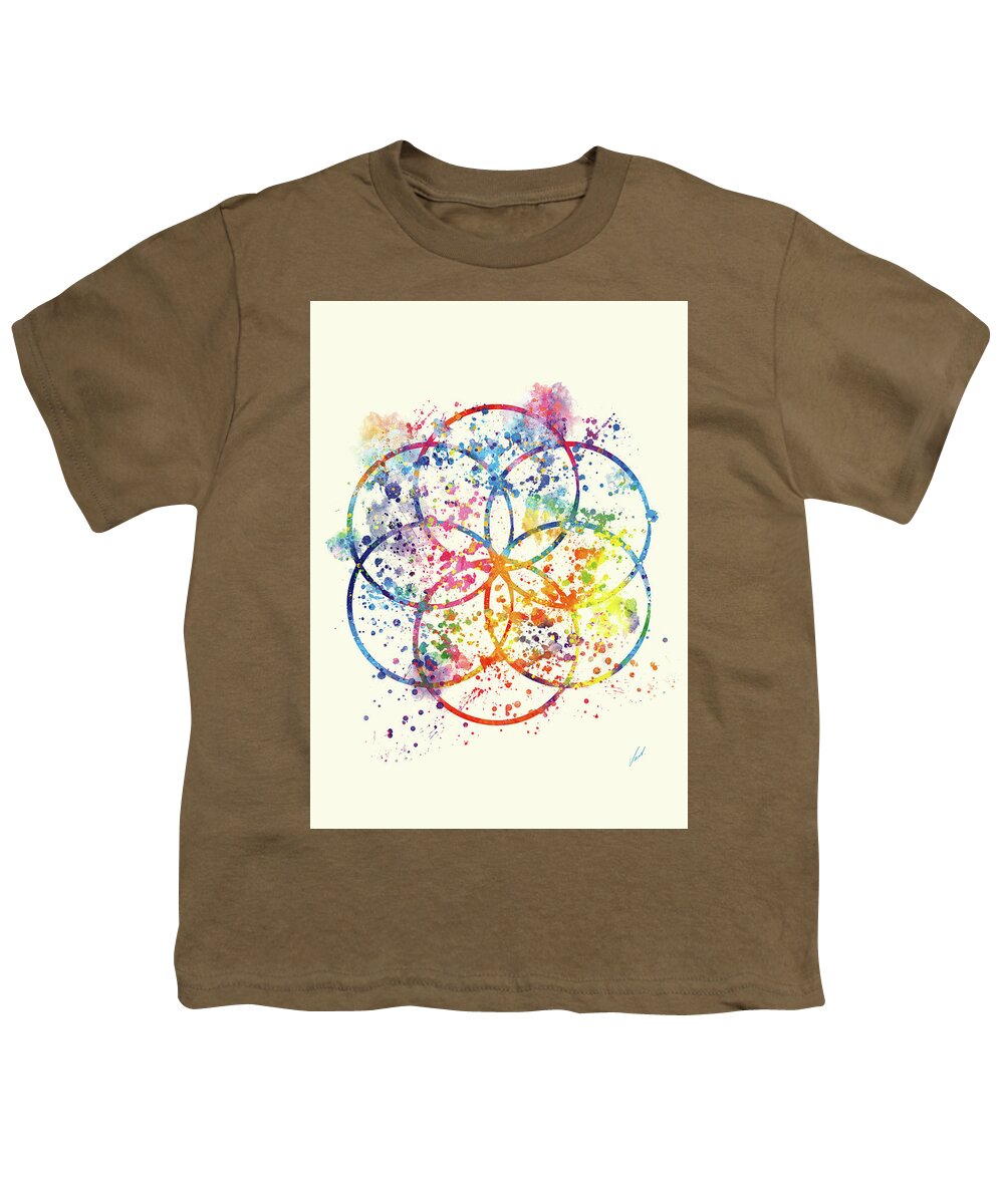 Watercolor Youth T-Shirt featuring the painting Watercolor - Sacred Geometry For Good Luck by Vart