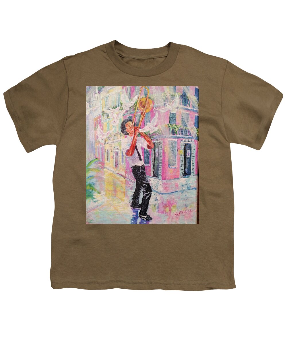 Nola Youth T-Shirt featuring the painting When the Saints Go Marchin' In by ML McCormick