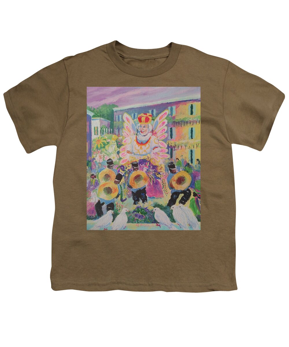 Mardi Gras Youth T-Shirt featuring the painting When the Saints Go Marching In---Mardi Gras King Rex by ML McCormick