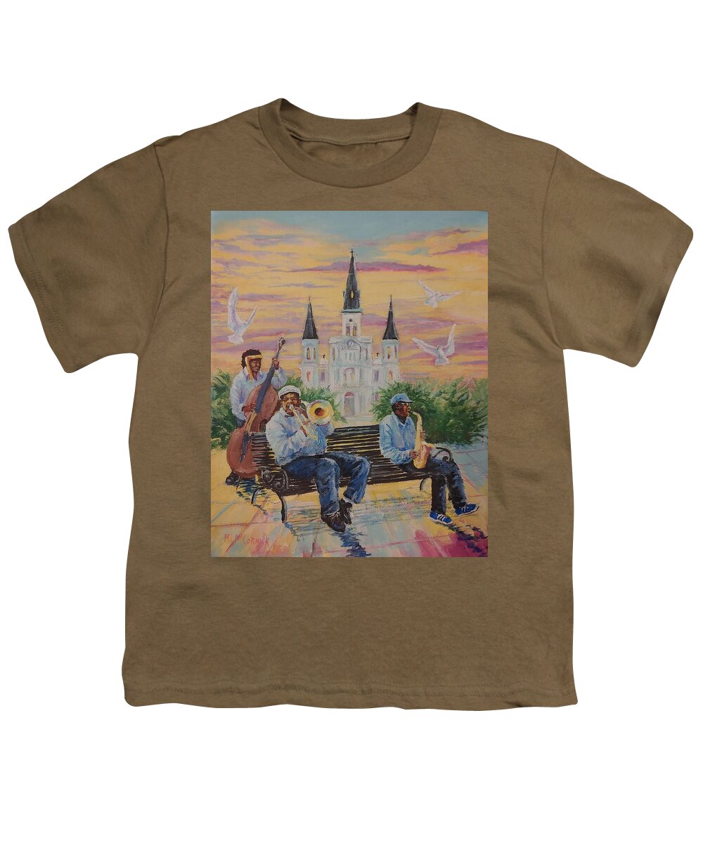 New Orleans Youth T-Shirt featuring the painting When the Saints Go Marching In--St Lewis Cathedral by ML McCormick
