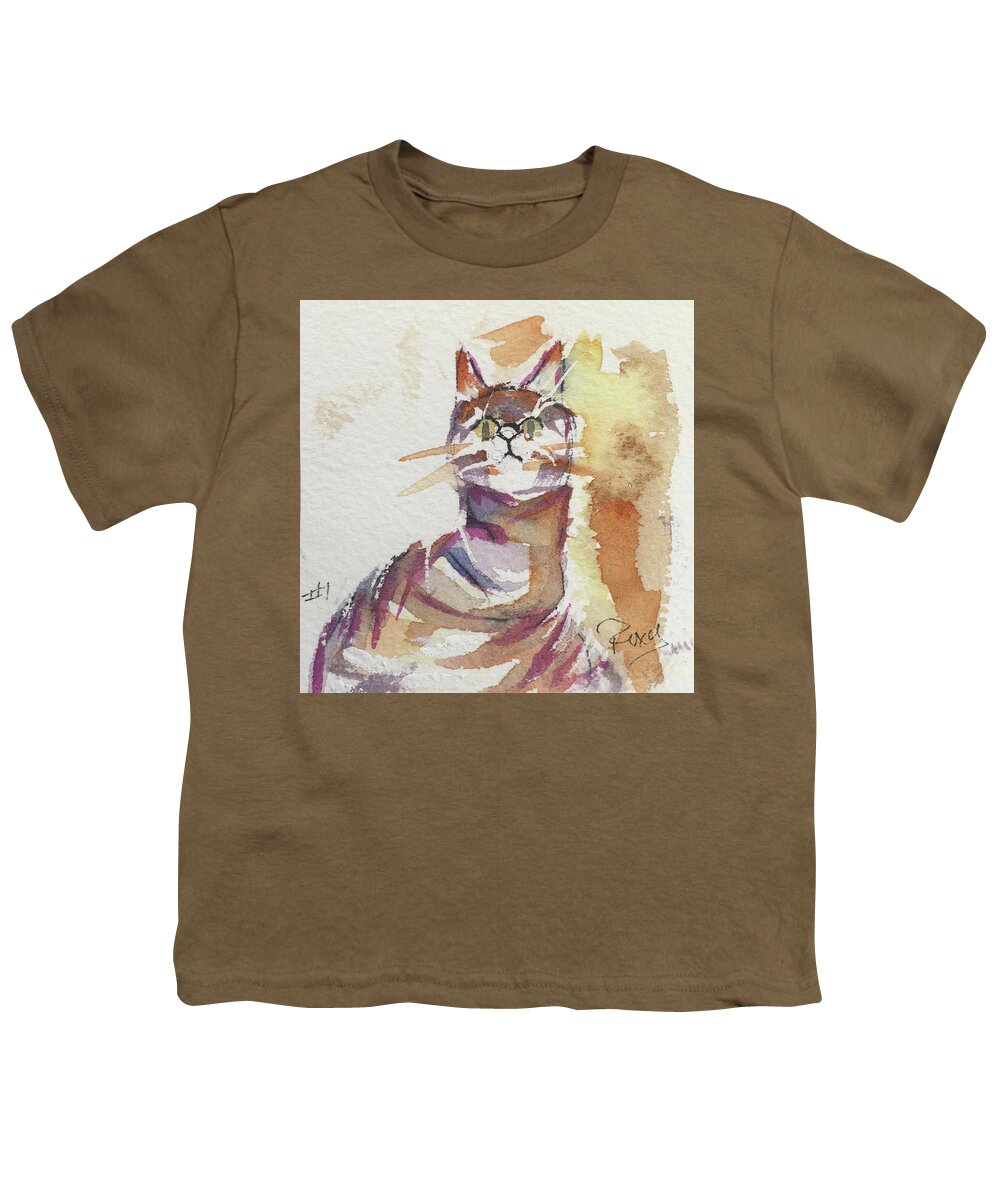 Whimsy Youth T-Shirt featuring the painting Whimsy Kitty 1 by Roxy Rich