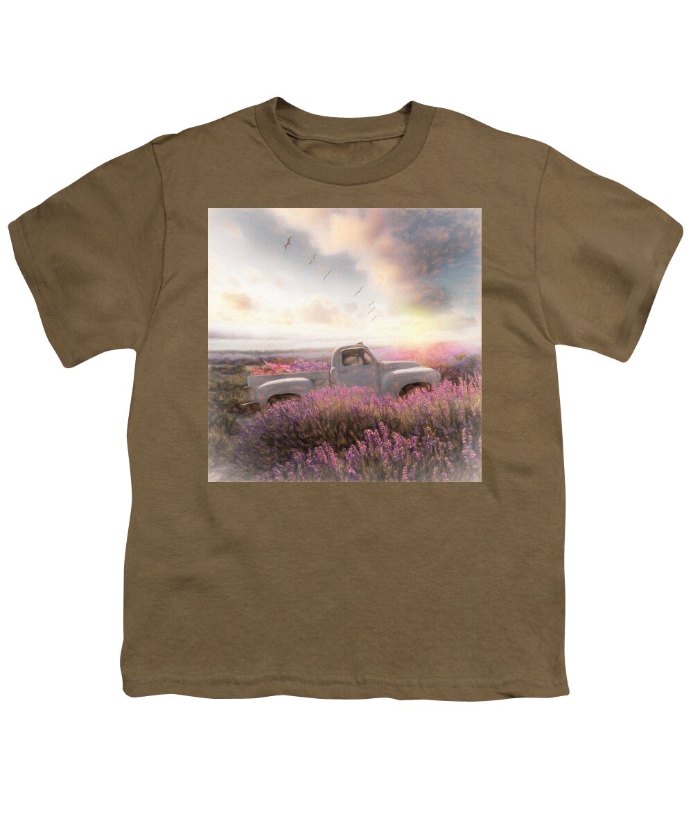 Barn Youth T-Shirt featuring the photograph White Truck in the Flower Fields Painting by Debra and Dave Vanderlaan