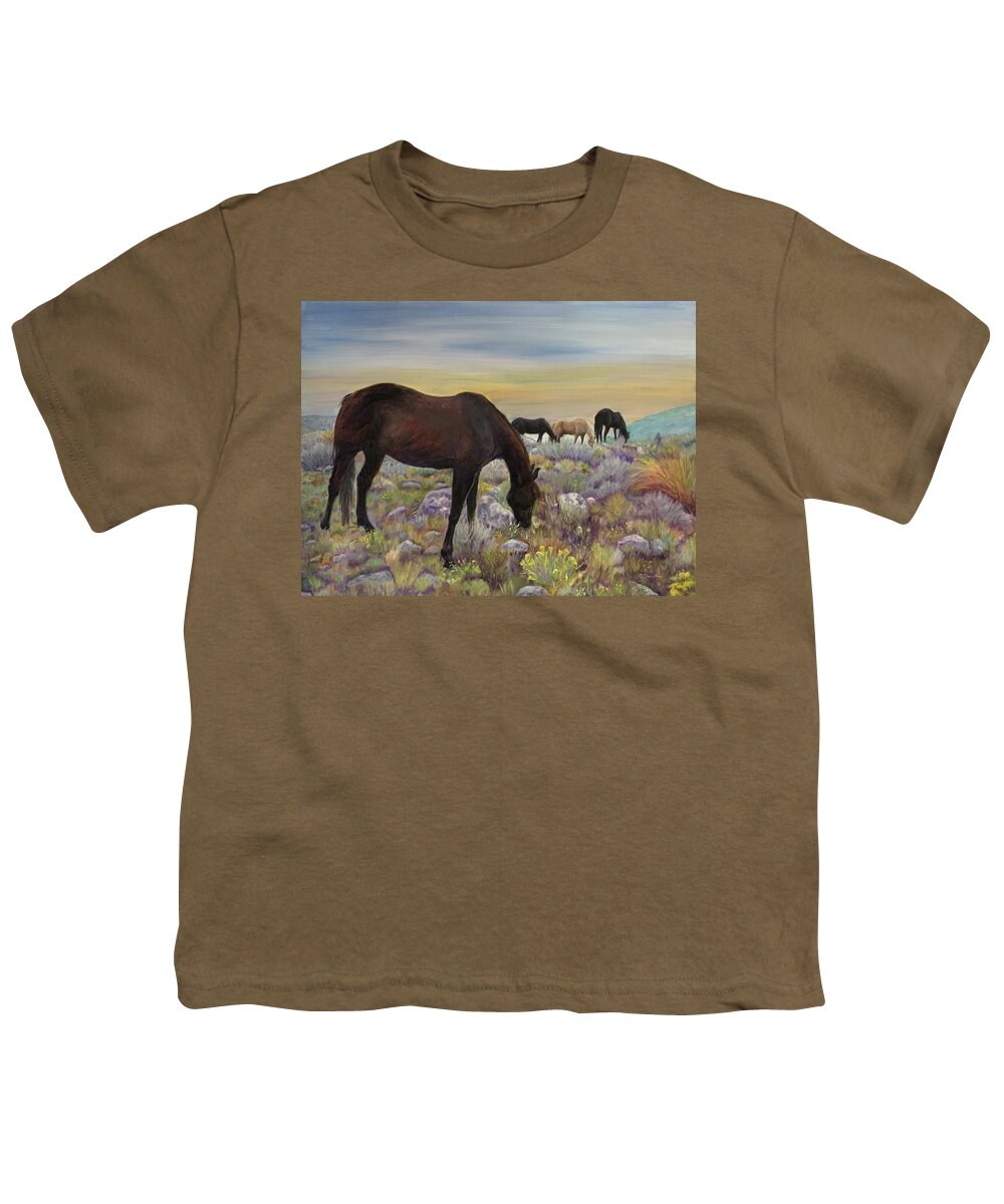 Pryor Horse Range Youth T-Shirt featuring the painting Wild in Montana by Jan Chesler