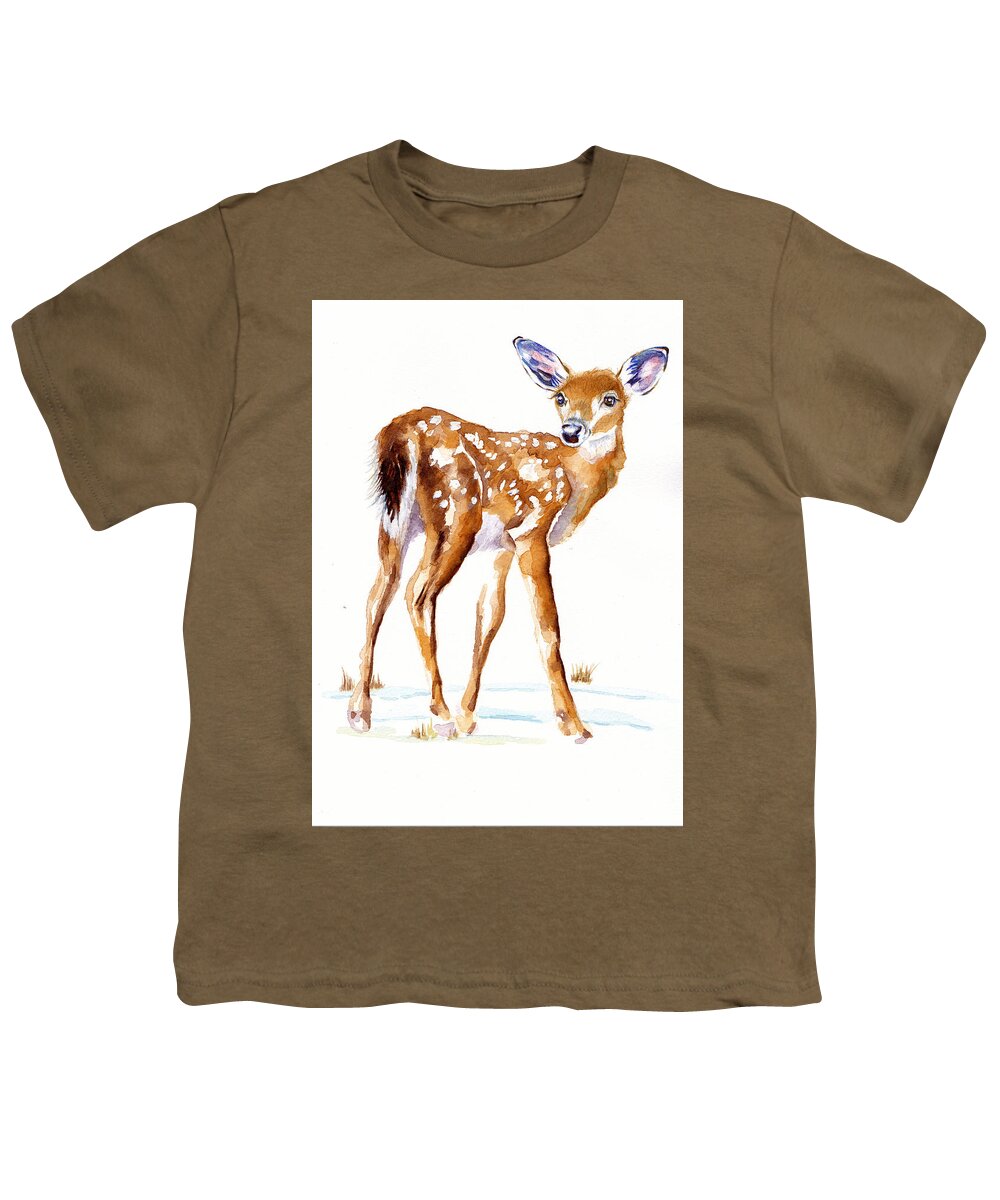 Bambi Youth T-Shirt featuring the painting Winter Bambi Faun by Debra Hall