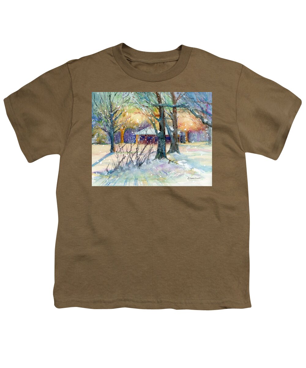 Crapo Park Youth T-Shirt featuring the painting Winter sunrise at the park by Rebecca Matthews