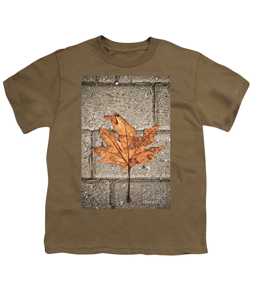 Leaf Youth T-Shirt featuring the photograph Withered leaf over concrete blocks by Mendelex Photography