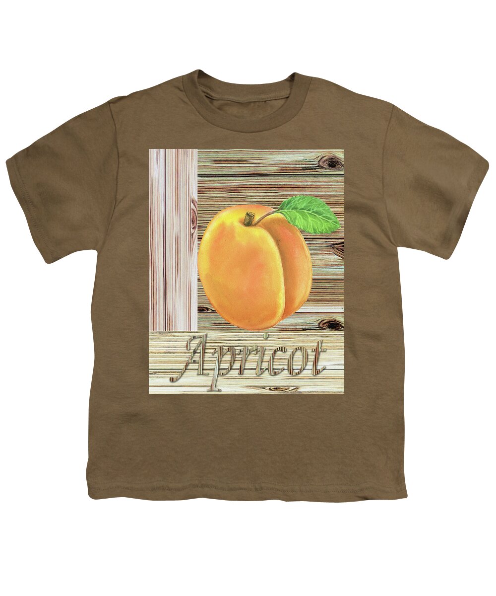 Apricot Youth T-Shirt featuring the painting Wooden Crate With Organic Apricot Farmers Market Watercolor by Irina Sztukowski