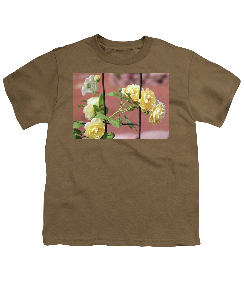 Rose Youth T-Shirt featuring the photograph Yellow Roses on Canvas by Mingming Jiang
