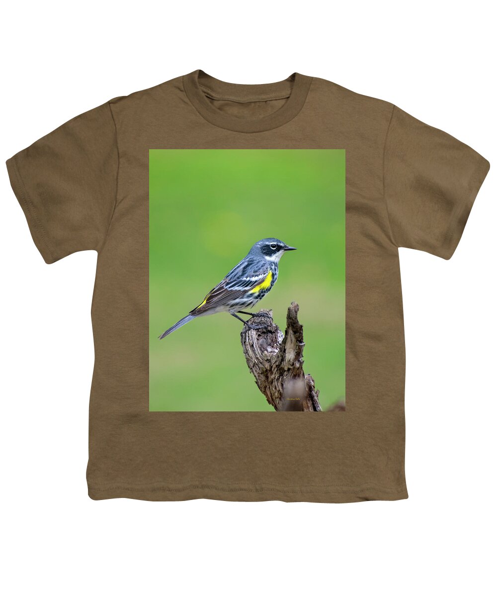 Birds Youth T-Shirt featuring the photograph Yellow Rumped Warbler by Christina Rollo