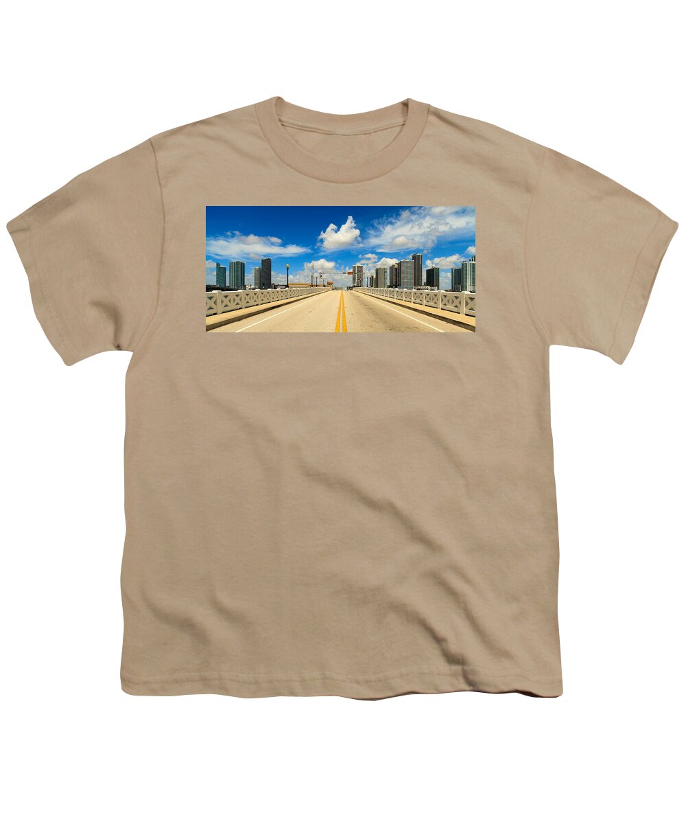 Architecture Youth T-Shirt featuring the photograph Miami Venetian Causeway Drawbridge Skyline #1 by Raul Rodriguez
