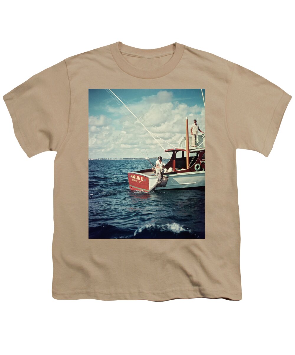 1950s Deep Sea Fishing Boat Man Pulling Youth T-Shirt
