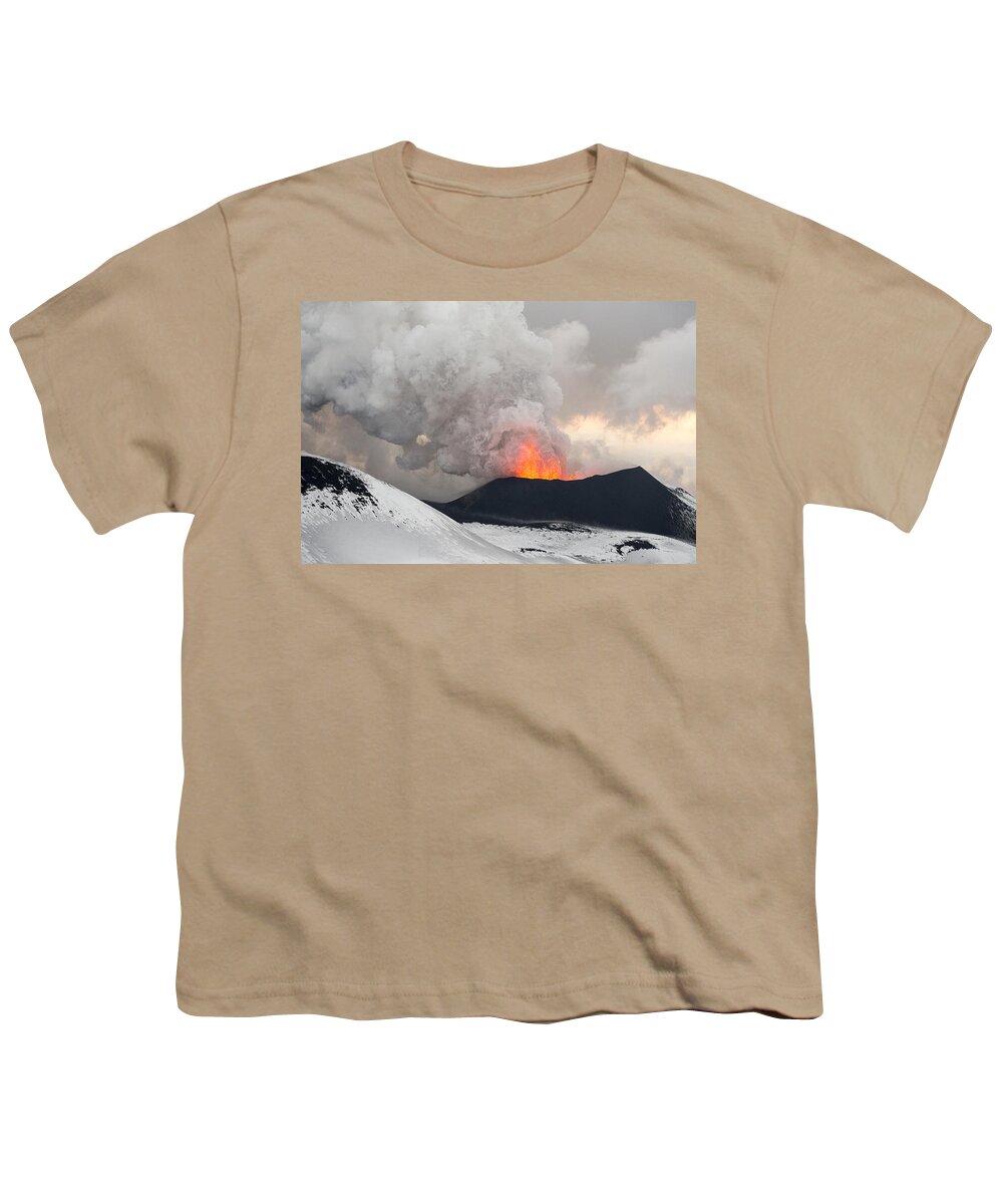 Feb0514 Youth T-Shirt featuring the photograph Tolbachik Volcano Erupting Kamchatka #2 by Sergey Gorshkov