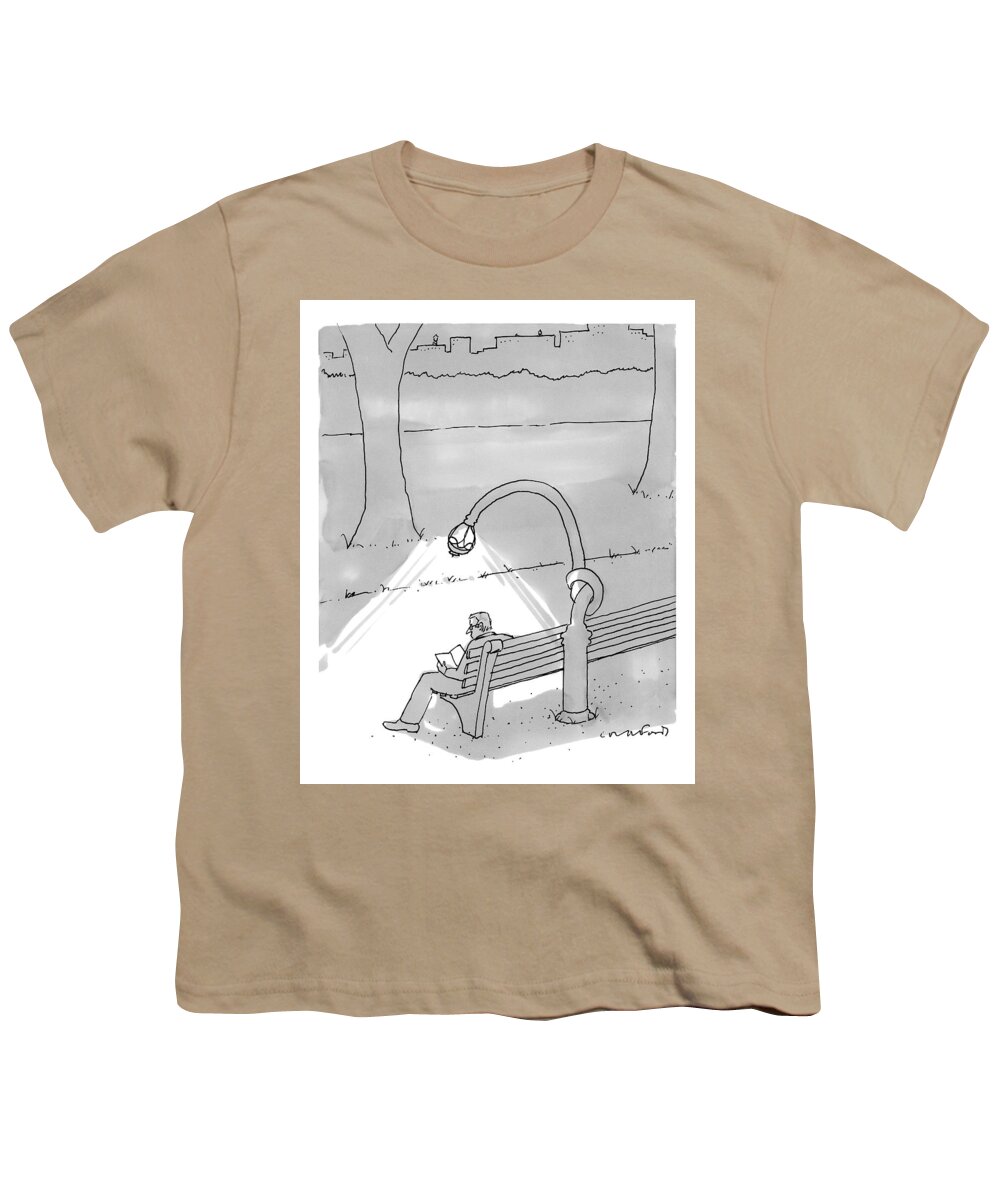 Park Scenes Youth T-Shirt featuring the drawing A Man In A Park Reading A Book While A Street by Michael Crawford