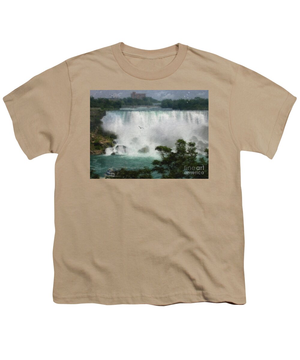 Niagara Falls Youth T-Shirt featuring the digital art American Falls - Niagara by Lianne Schneider