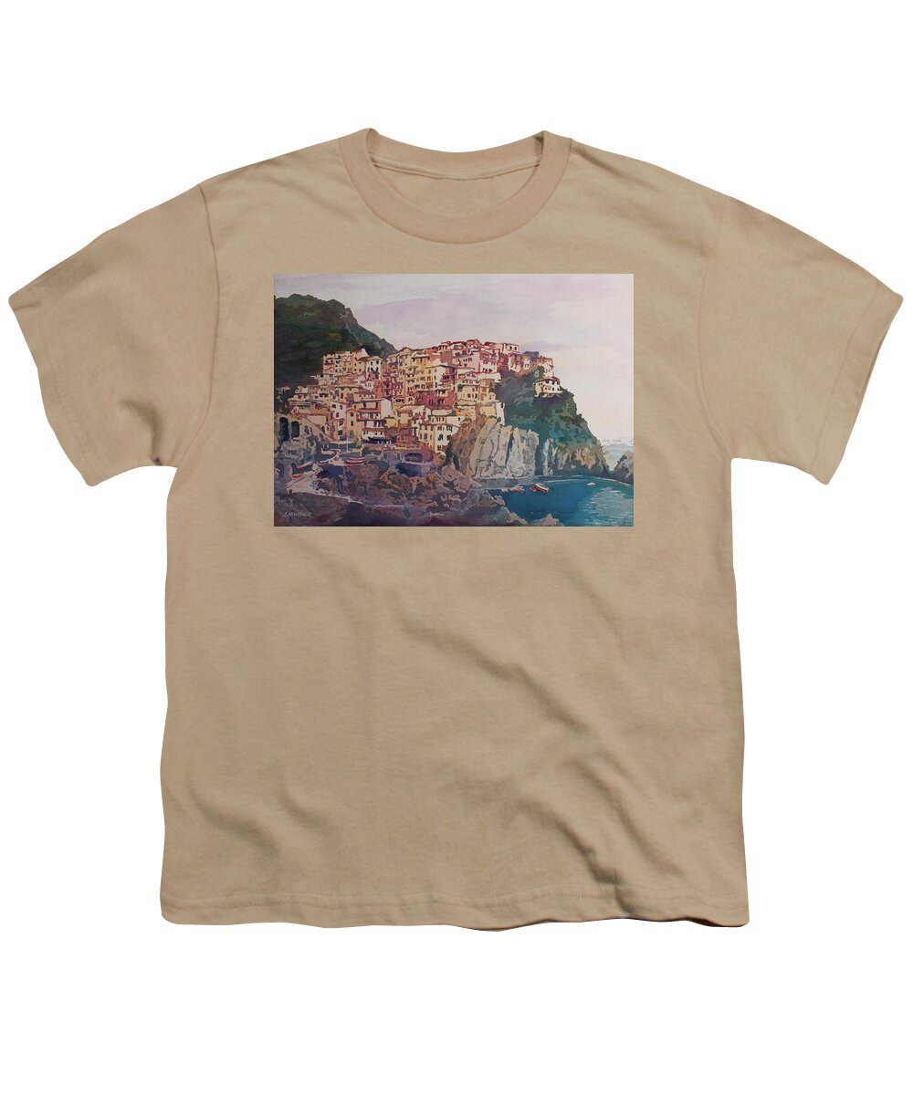 Riomaggiore Youth T-Shirt featuring the painting An Italian Jewel by Jenny Armitage