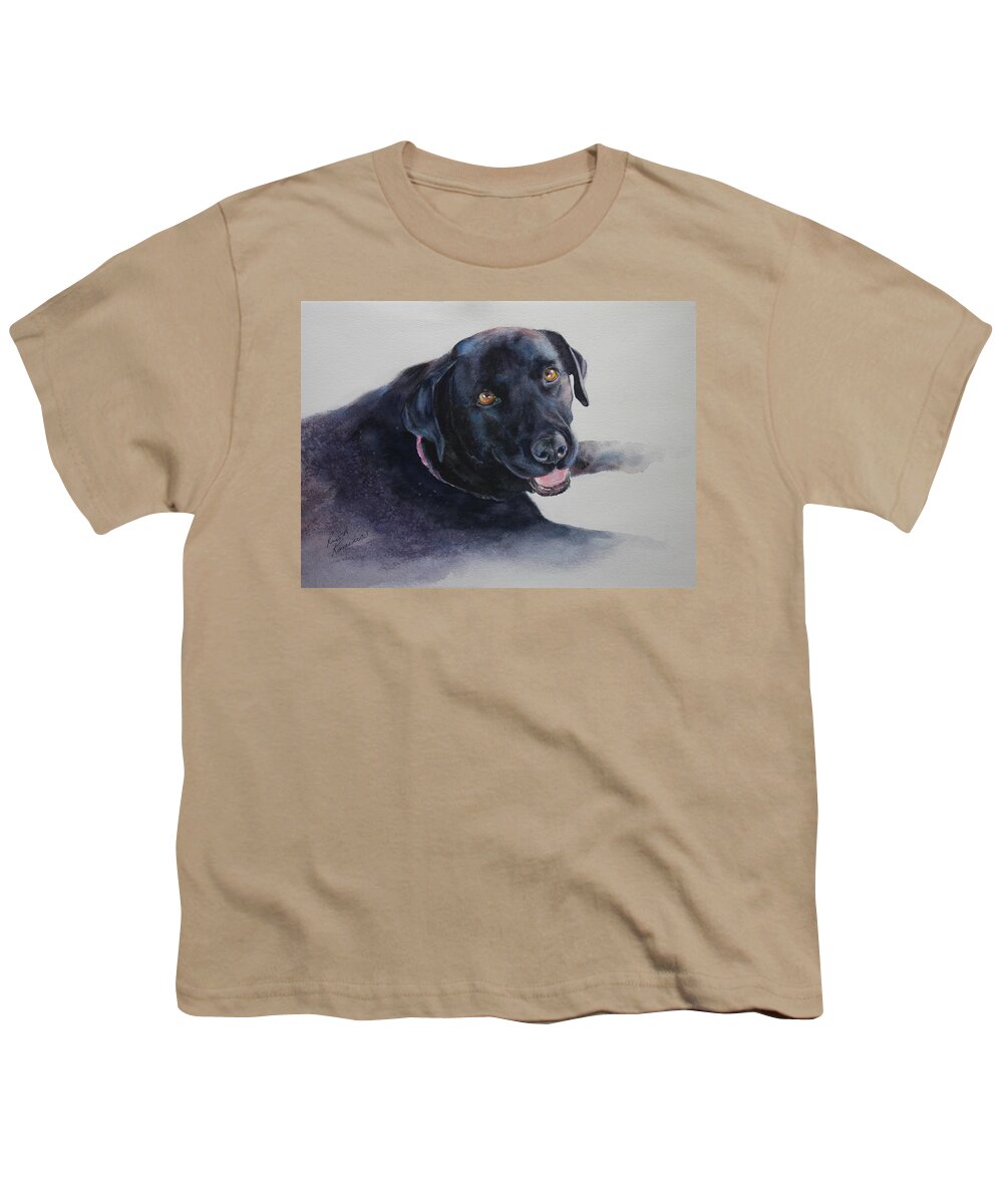 Black Lab Youth T-Shirt featuring the painting Bailey by Ruth Kamenev