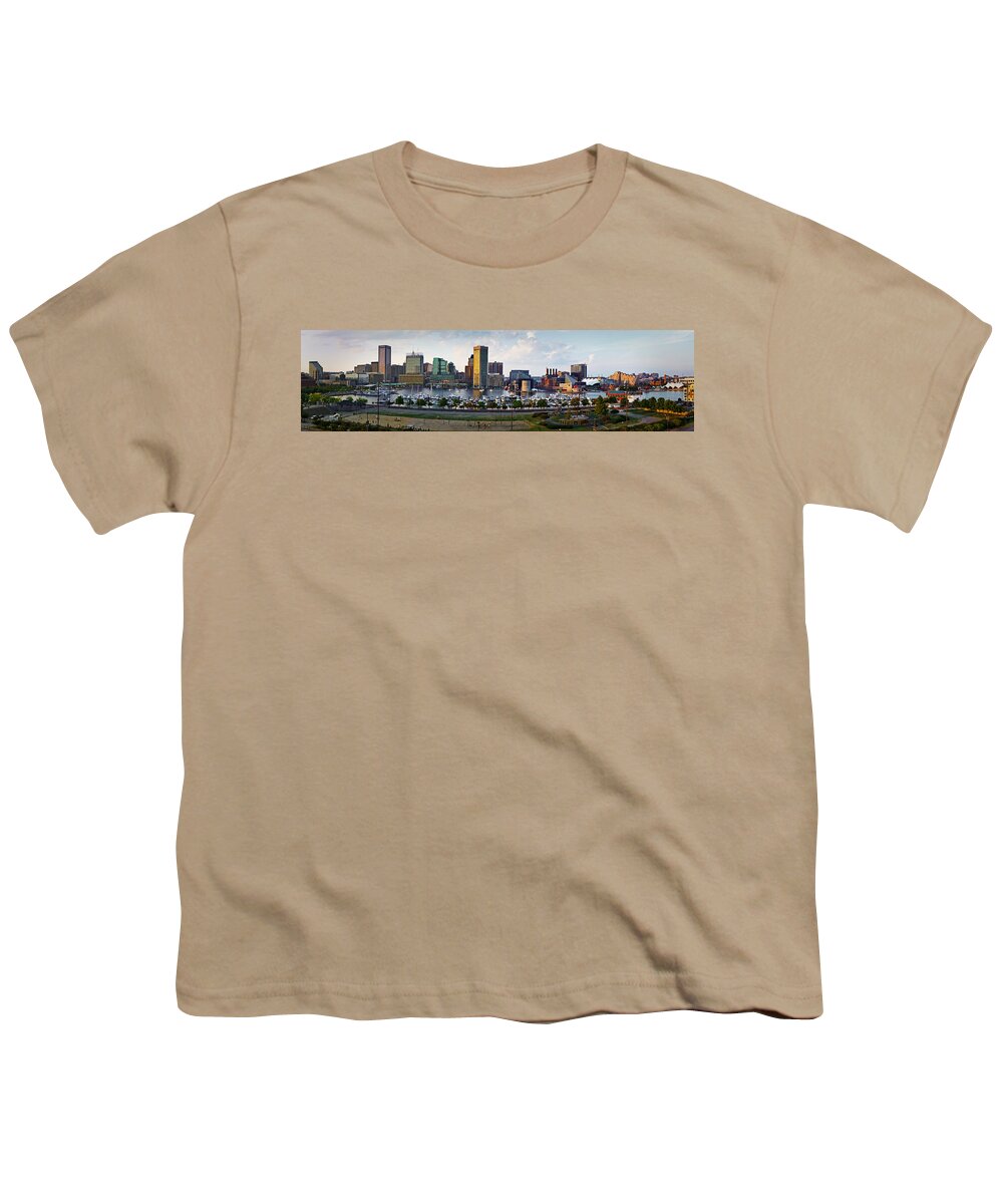 Baltimore Skyline Youth T-Shirt featuring the photograph Baltimore Harbor Skyline Panorama by Susan Candelario