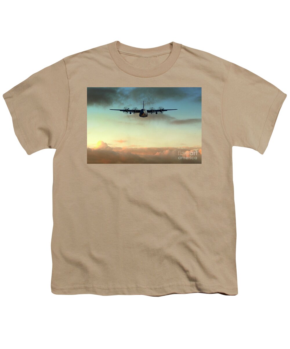 C130 Youth T-Shirt featuring the digital art C-130E Inbound by Airpower Art