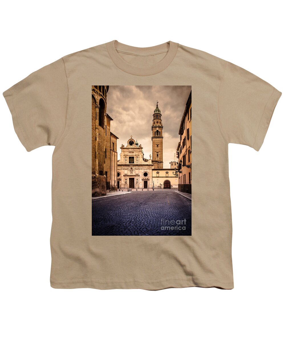 Architecture Youth T-Shirt featuring the photograph Church and bell tower in Parma Italy by Silvia Ganora